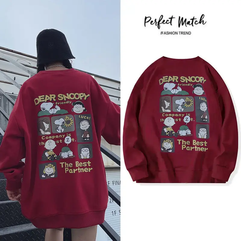 

2022 New Snoopy Cartoon Loose Round Neck Print Hoodie S-3Xl Size Kawaii Anime Retro Leisure Coat Top for Couple Birthday Gifts