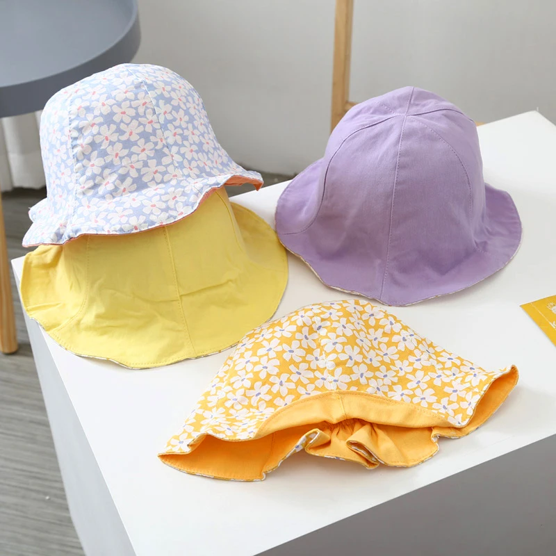 

INS Style Baby Hat Summer Small Flower Hat Cute Thin Fisherman Cap Cotton Blend Double-sided Wearing Baby Sunscreen Caps