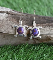 trendy hand carved turtle earrings vintage metal silver color animal inlaid purple stones dangle earrings fashion jewelry