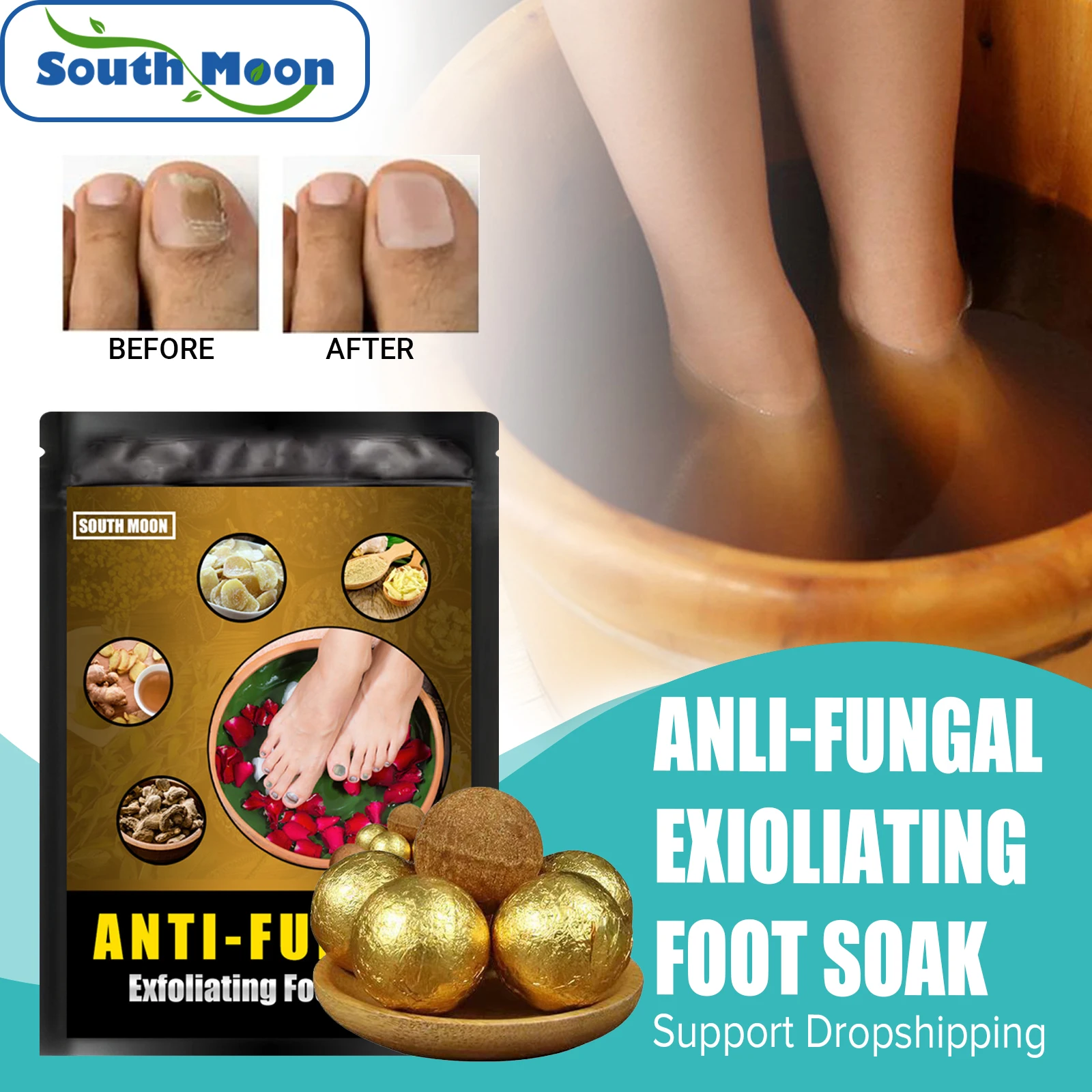 

South Moon Soak Foot Bath Pills Anti Fungal Peeling Natural Ginger Sterilization Detox Effervescent Pills Fast and Free Shipping