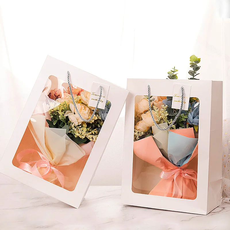 

3Pcs Transparent Bouquet Packaging Flower Box Tote Bag Gift Bag Simple DIY Portable Florist Supply