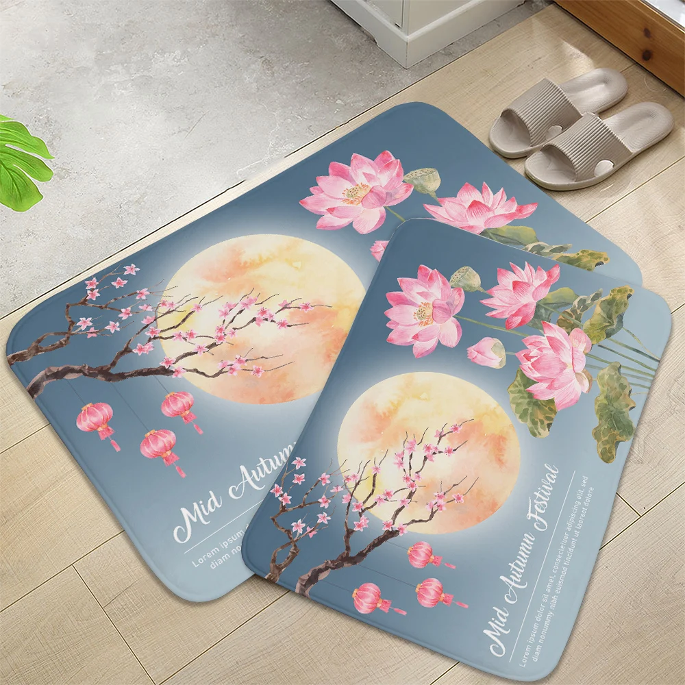 

Moon Lotus Leaf Print Flannel Foot Mat Japanese Mount Fuji Art Doormat Entrance Indoor Outdoor Waterproof Anti-slip Floor Mat
