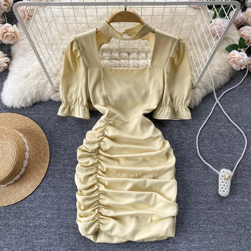 

Женское короткое платье с коротким рукавом, однотонное облегающее платье с запахом и вырезами, сексуальная одежда для девушек, G009