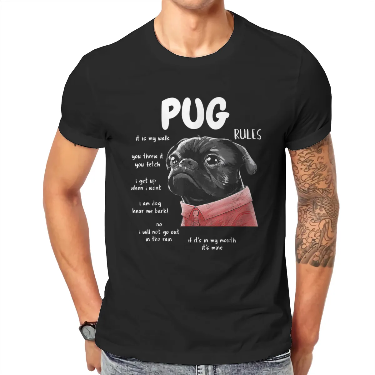 

Cute Kawaii Funny Black Pug Dog Rules Gifts Men T Shirt Men Cotton O-neck T Shirt Harajuku Short Sleeve Tshirt Tees