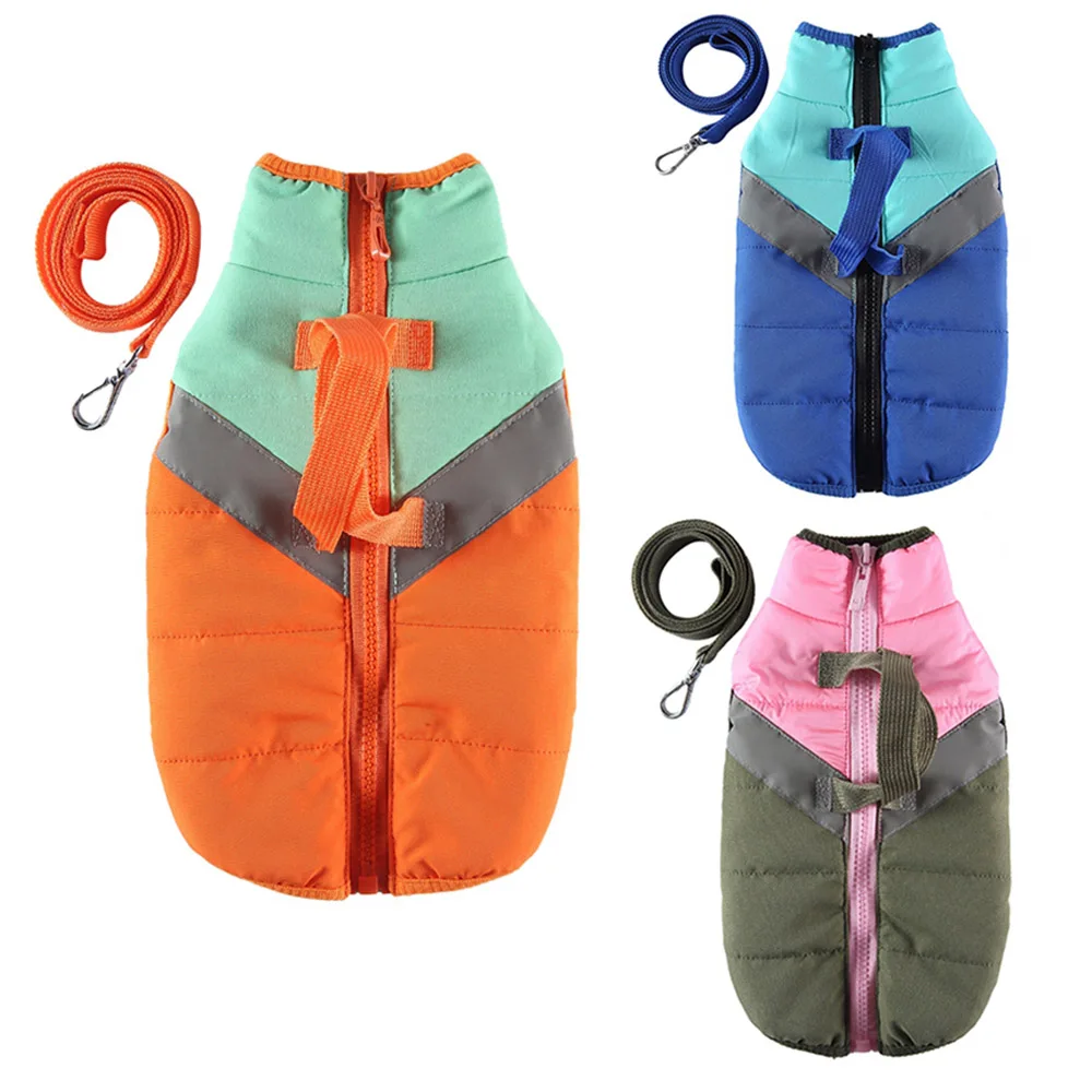 

Coat for Small Dogs with Handle and Leash Kit Fleece Lined Warm Pet Clothes Cold Weather Puppy Vest Jacket Zipper Closure