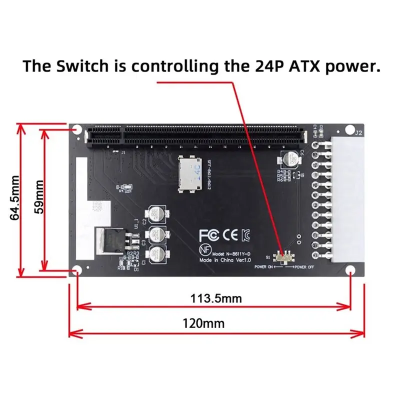 Фото QWE-3Pcs 4X Oculink SFF-8612 SFF-8611 адаптер PCI-Express 16X с портом питания ATX 24Pin для материнской платы и видеокарты №5