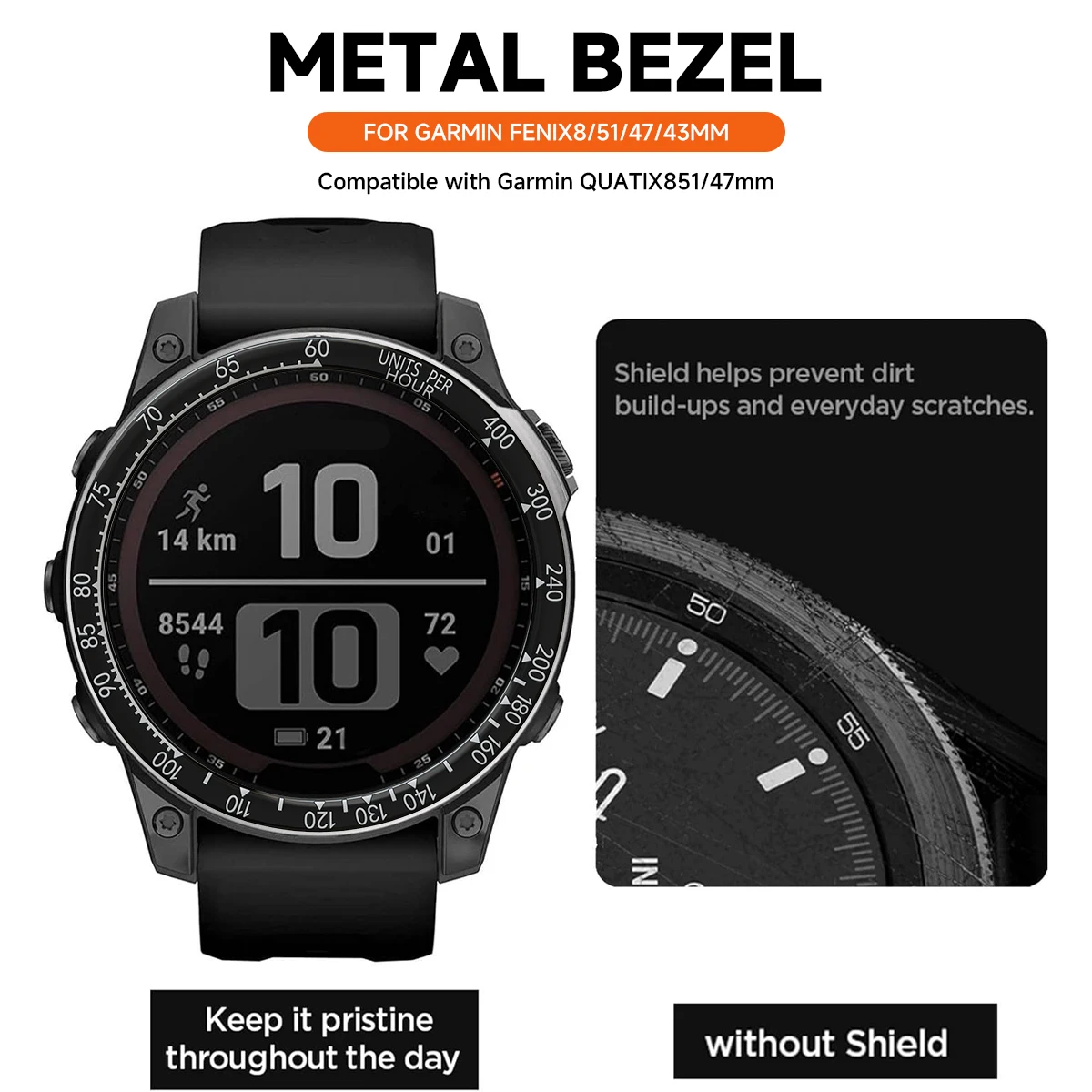 Фото Металлический ободок с кольцом для Garmin Fenix 8 51 мм 43 мм 47 мм, чехол с ремешком для Quatix 8 51/43/47 мм, вставка, аксессуары для бампера №3