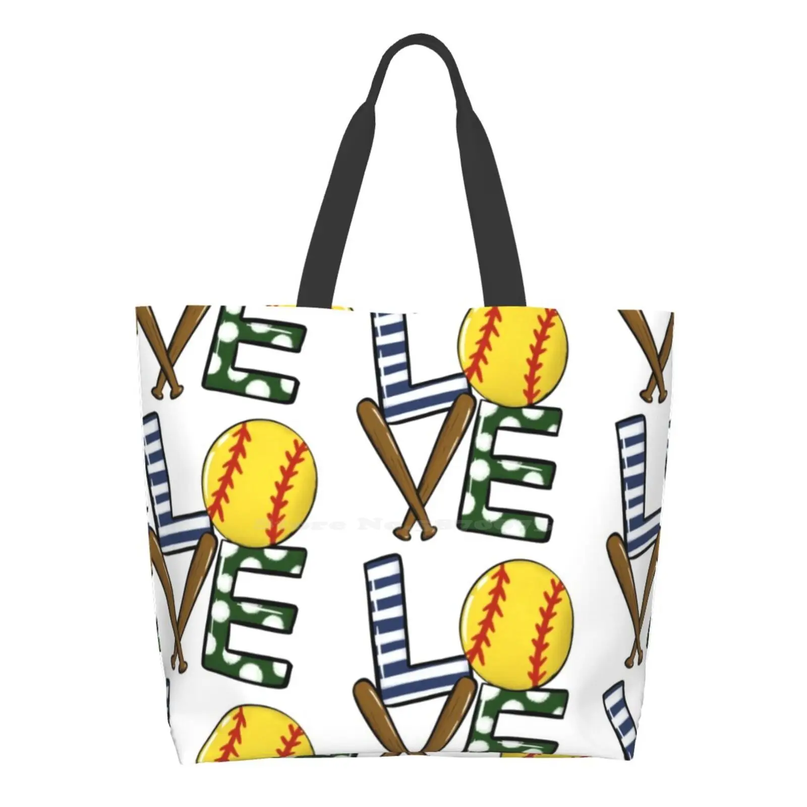 

Softball Love Large Size Reusable Foldable Shopping Bag Sport Ball Game Team Baseball Bat Cool For Kids For Girl For Team For
