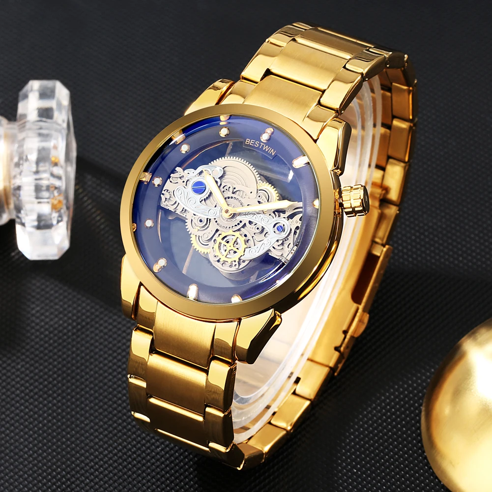 

Watch Men Stainless Steel Strap Quartz Wristwatch Luxury Stylish Skeleton Clock Anniversary Gift for Boyfriend Reloj Para Hombre