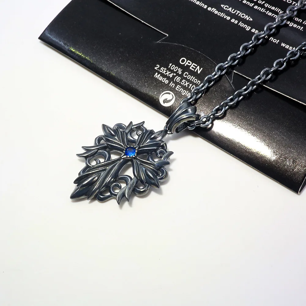 

Black cold blue zirconium cross male and female couple necklace