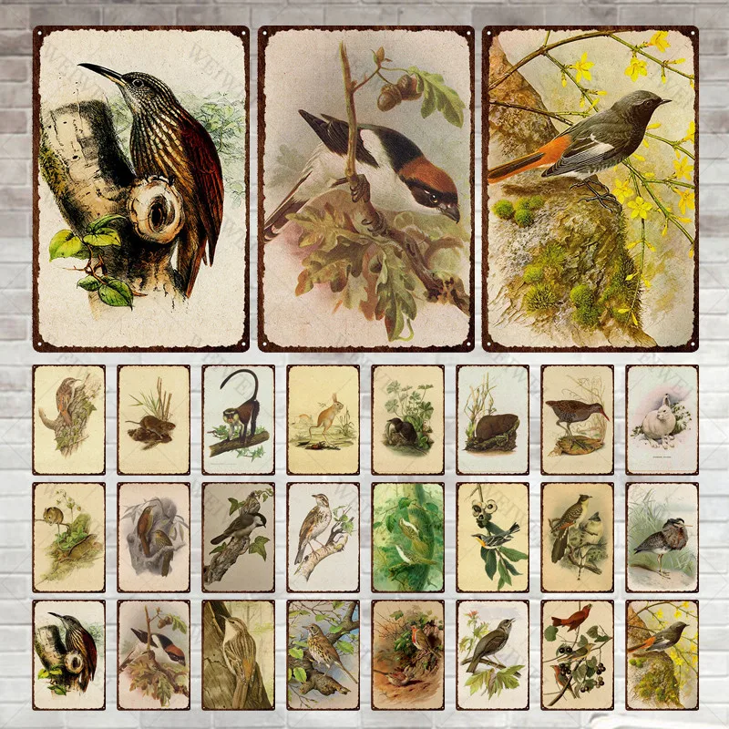 

Винтажный металлический знак с птицами, жестяной знак с животными, кролик, обезьяна, мышь, колибри, железная картина для гостиной, зоомагази...