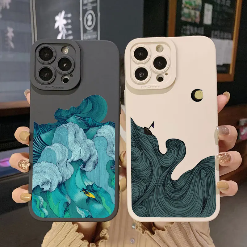 

Abstract Art Line Wave Phone Case for IPhone X XS XR 11 12 13 14 Pro Max 7 8 14 Plus SE 2020 Soft Silicon Protection Cover Coque