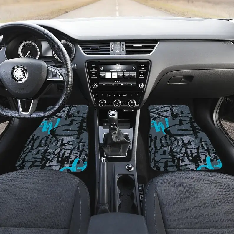 

Dark Grey Graffiti Abstract Art Car Floor Mats Set, Front and Back Floor Mats for Car, Car Accessories
