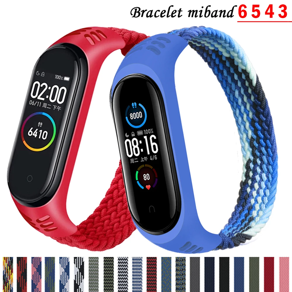 Плетеный нейлоновый ремешок для xiaomi Mi band 6 браслет с NFC спортивный эластичный