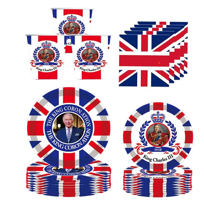 

King Charles Iii Coronation Decorations 50pcs Union Jack Party Decorations Union Jack Paper Plates Dinnerware Set For British