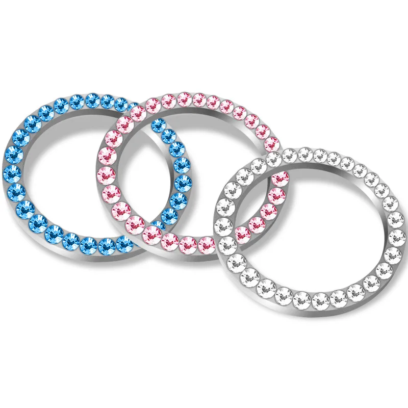 

Bling Car Decor Crystal Rhinestone Car Bling Ring Emblem Sticker Auto Start Switch Button Decorative Cover Key Ring Car Interior