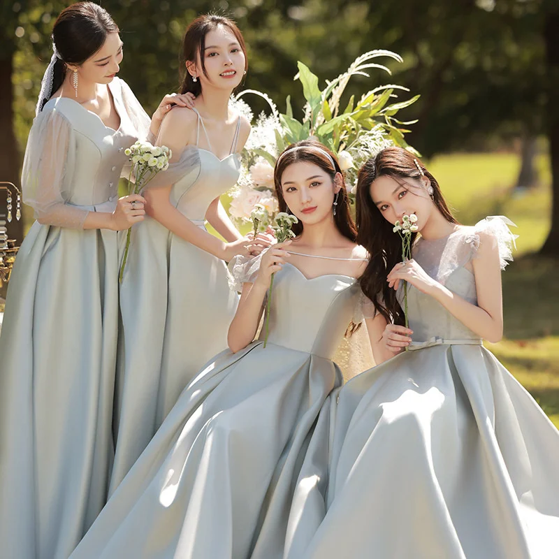

Bridesmaid evening dress can usually wear Satin fairy temperament, thin sister group dress, women are simple and atmospheric