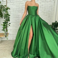 uzn sexy a line satin prom dress sweetheart lace up corset evening dress 2022 high slit party dress robe de bal