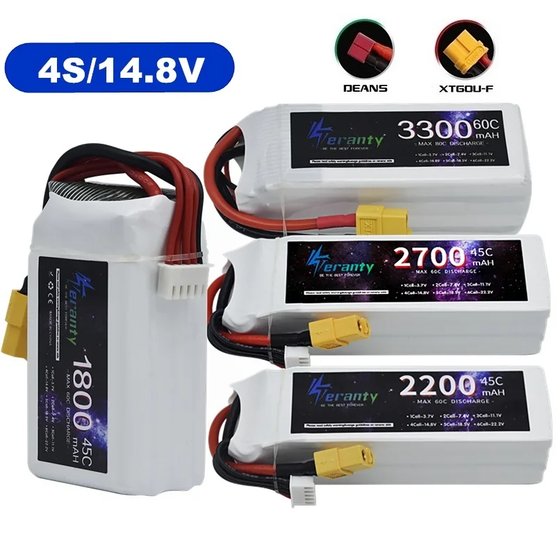 

14.8V 3300MAH 1800mAh 2200mah 2700mAh LiPo Battery 45C/60C For Car Drone RC FPV Quadcopter Racing Car Deans T/XT60 Connector