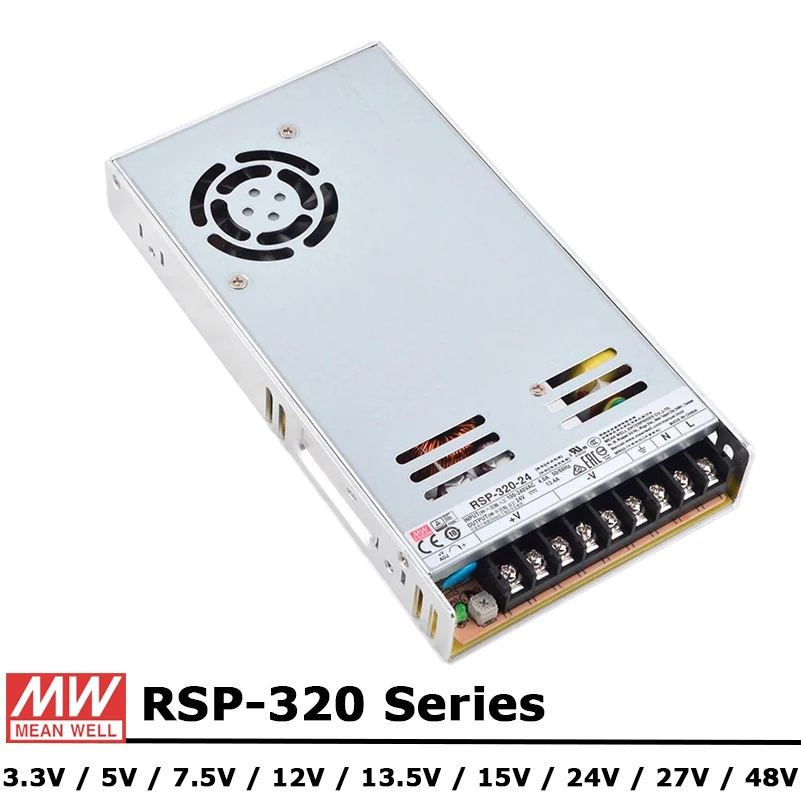 Импульсный источник питания Meanwell RSP320, 320 Вт, 2,5 в, 3,3 В, 4 в, 5 В, 7,5 в, 12 В, 13,5 в, 15 В, 24 В, 27 в, 48 В