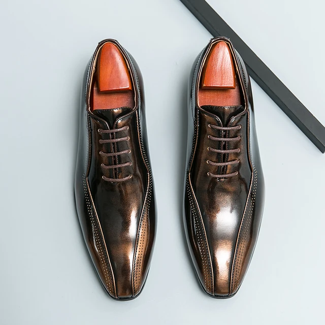 New Oxfords Men Dress Shoes Square Toe Lace-up Spring Autumn Wedding Shoes Pu Leather Shoes for Men with Free Shipping 4