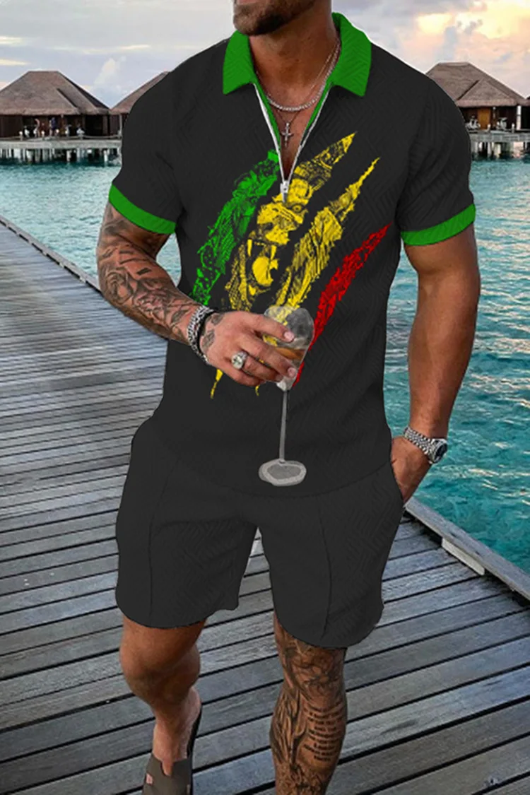 Casual Polo Shirt 2 Piece Outfit Summer Tracksuit Men's 3D Print Man Fashion Luxury Hawaiian Beach Vacation Short Sleeve Polo