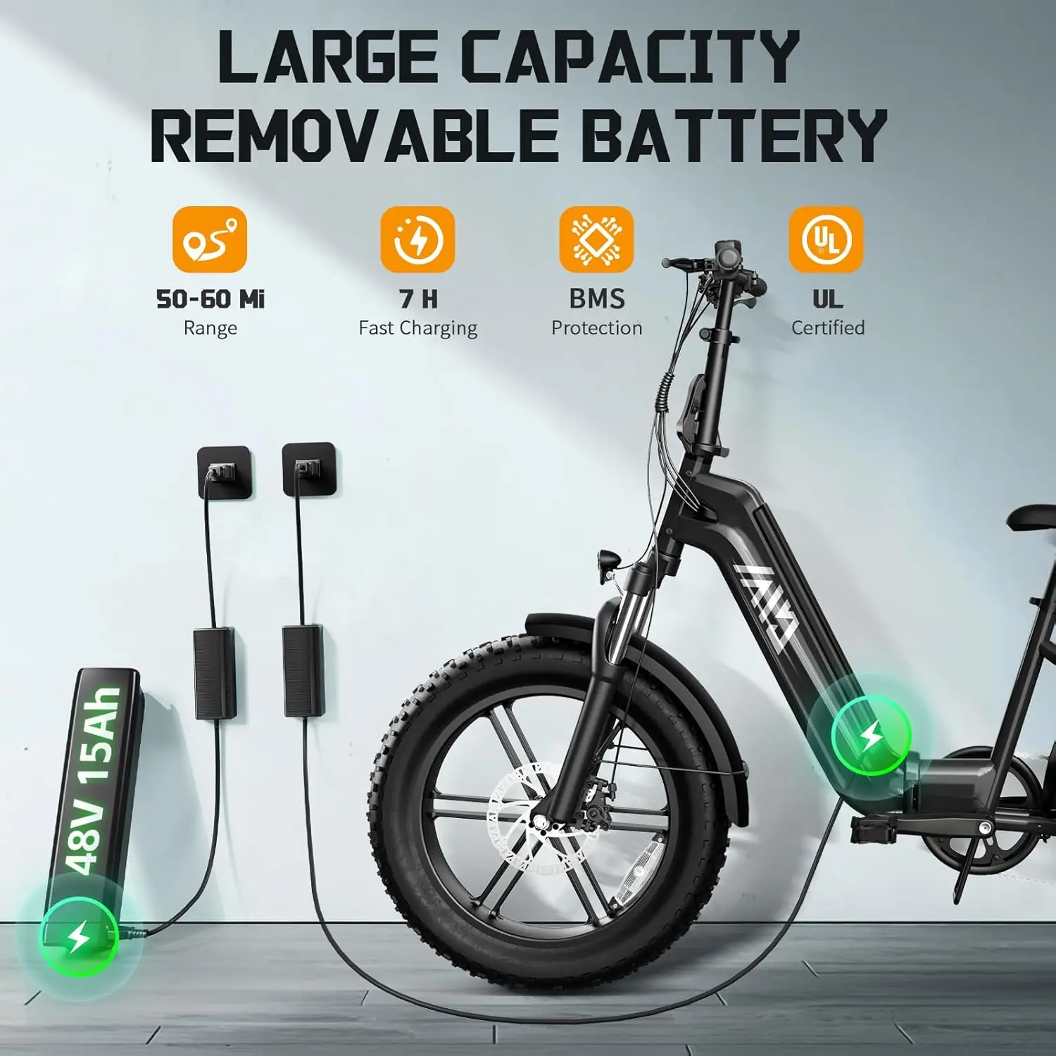 Фото Электрический горный велосипед TST Buddy Pro 1200W со складной рамой: 48V 720Wh, съемный аккумулятор №3