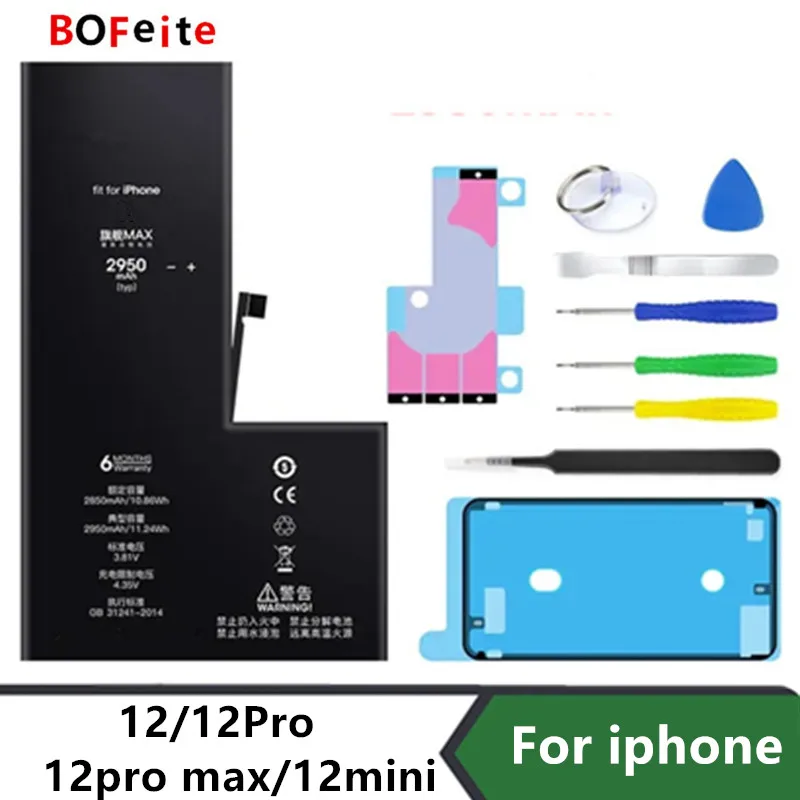 

BoFeite Battery For iPhone 12 12mini 12pro 12pro max Replacement Bateria For Apple iPhone Battery with Repair Tools Kit