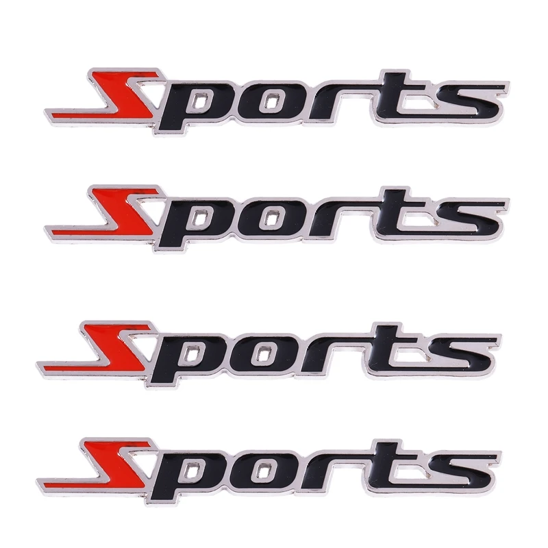 

4 Pcs Black Red Metal Sports Letters Car Badge Sticker Emblem Decor