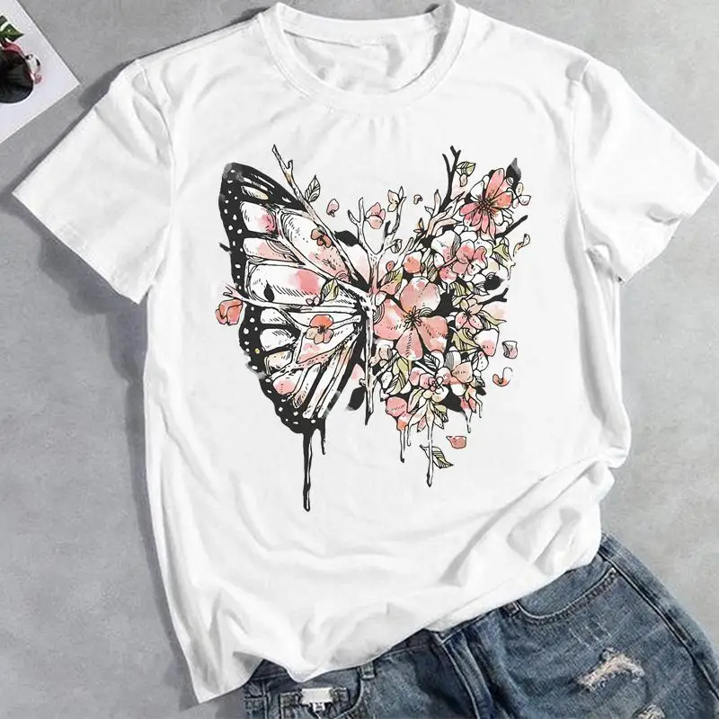 

Women Short Sleeve Clothes Print Tops Fashion Cartoon Lady Butterfly New 90s Trend Tees Female Summer Tshirt Graphic T-Shirt