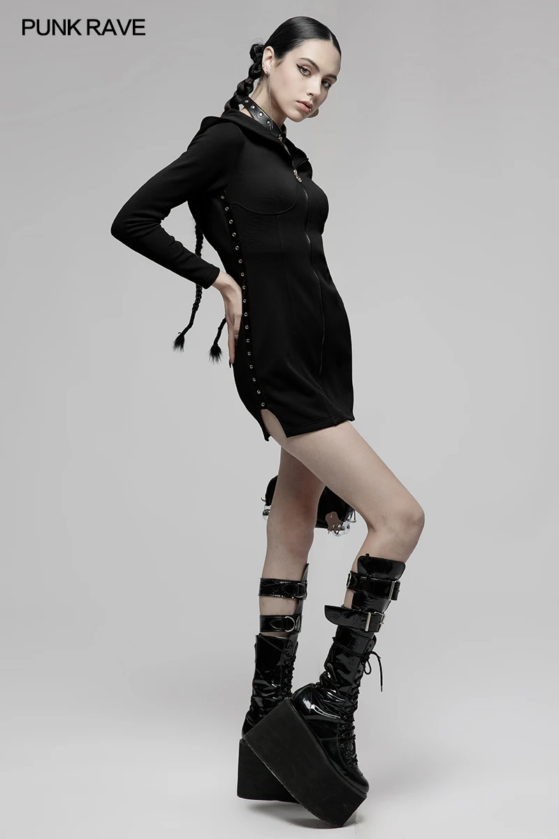 Женское Повседневное трикотажное платье в стиле Панк RAVE повседневное черное
