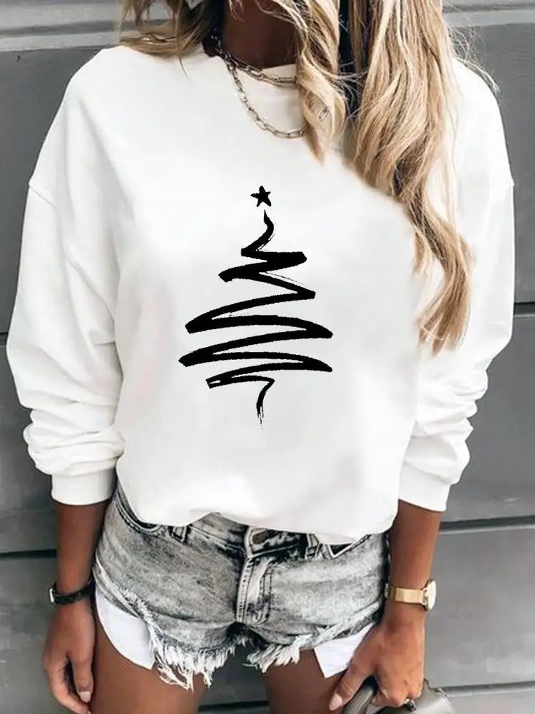 

Happy New Year Fashion Merry Christmas Pullovers For Women Star Tree Lovely Cute Printing Graphic Sweatshirts Female Clothing