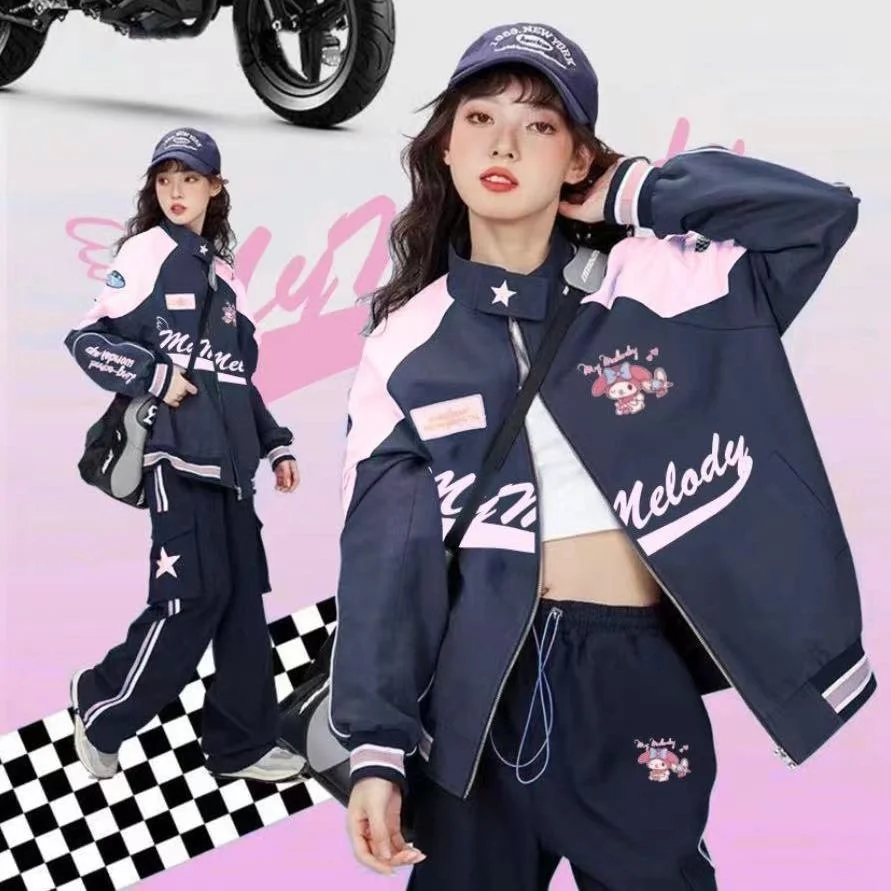 

Sanrio My Melody Cinnamoroll Jacket Kawaii Biker Baseball Uniform Y2k Women Trend Fashion Bomber Jacket Vintage Streetwear