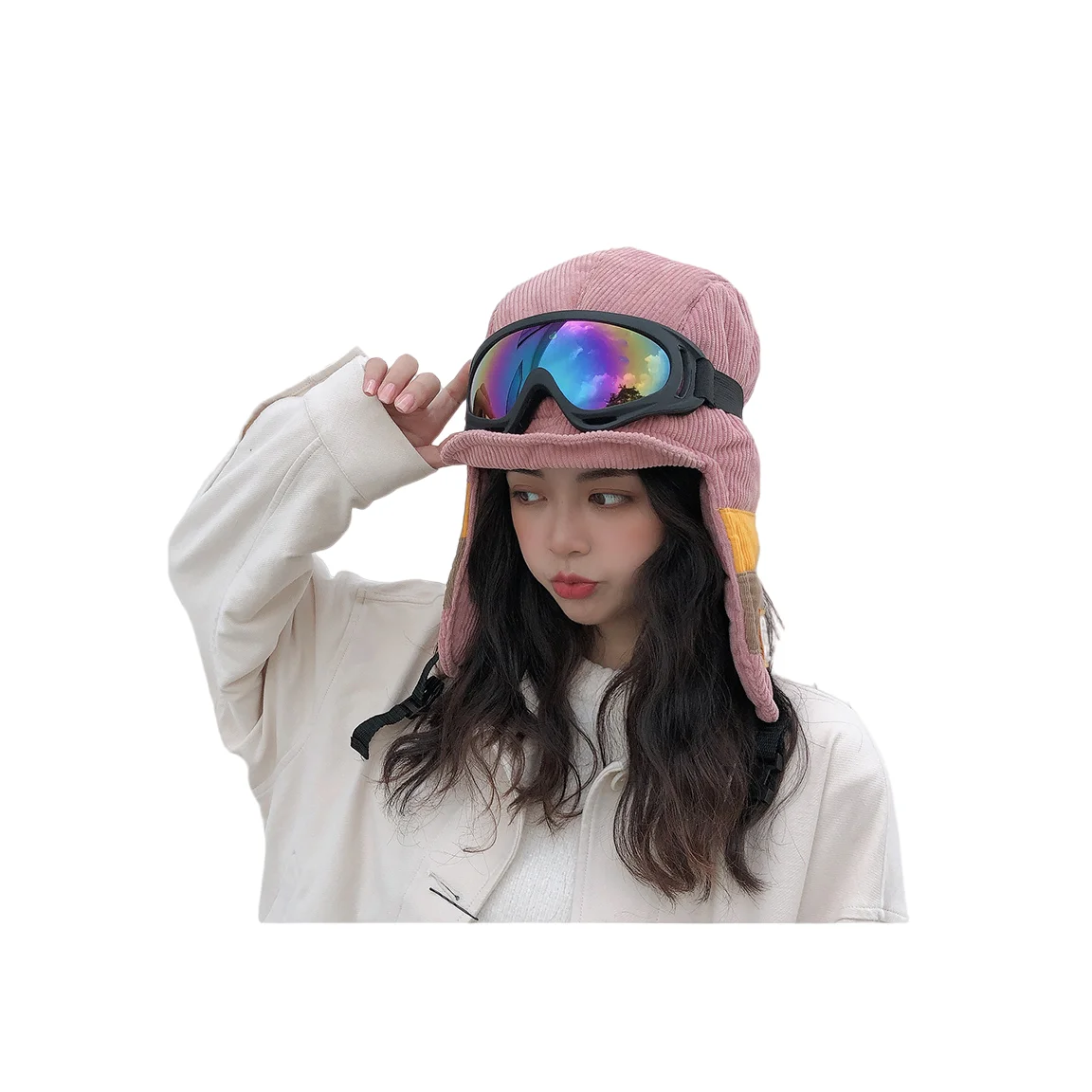 

Corduroy duck tongue hat for riding electric bicycle in winter, thickened thermal goggles hat for female ear protector