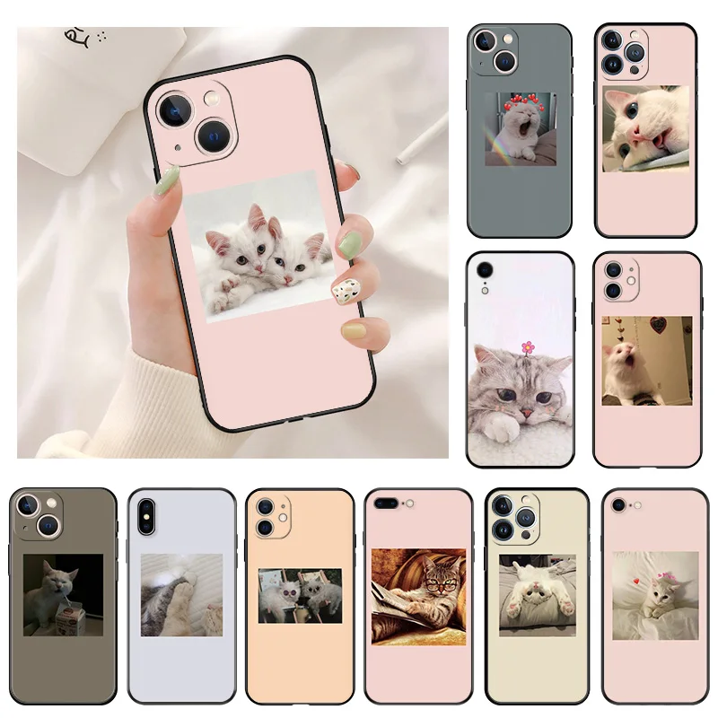 

Cute Pink Funny Cat Art Soft Phone Cases For Apple iPhone 13 Pro Max 14 12 11 Mini SE 7 8 6 6s Plus XS X XR Black Matte Cover