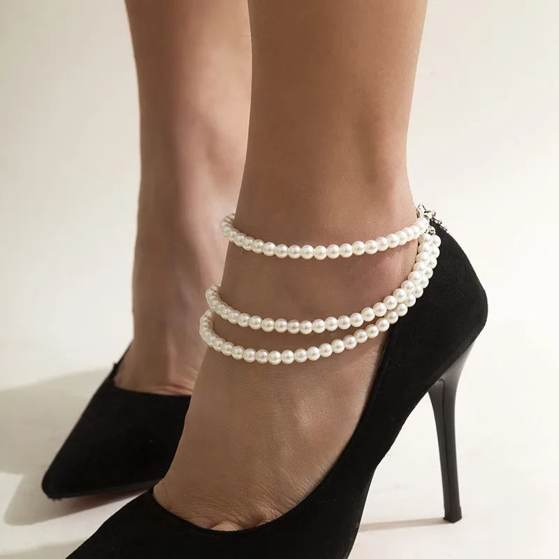 

Elegant Pearls Anklets For Women 2022 New Multi Layers Beach Holiday Anklet