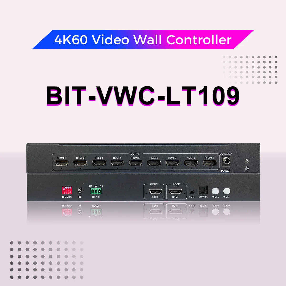 Промышленный 4K60 сплиттер с 9 выходами, 1 входом, 23 режимами сращивания, поддержкой разрешений 1080P, 720P, 3x3, 2x4, 4x2 и дистанционным управлением RS232 (art.: 3920dbcb6262a) - 3920dbcb6262a