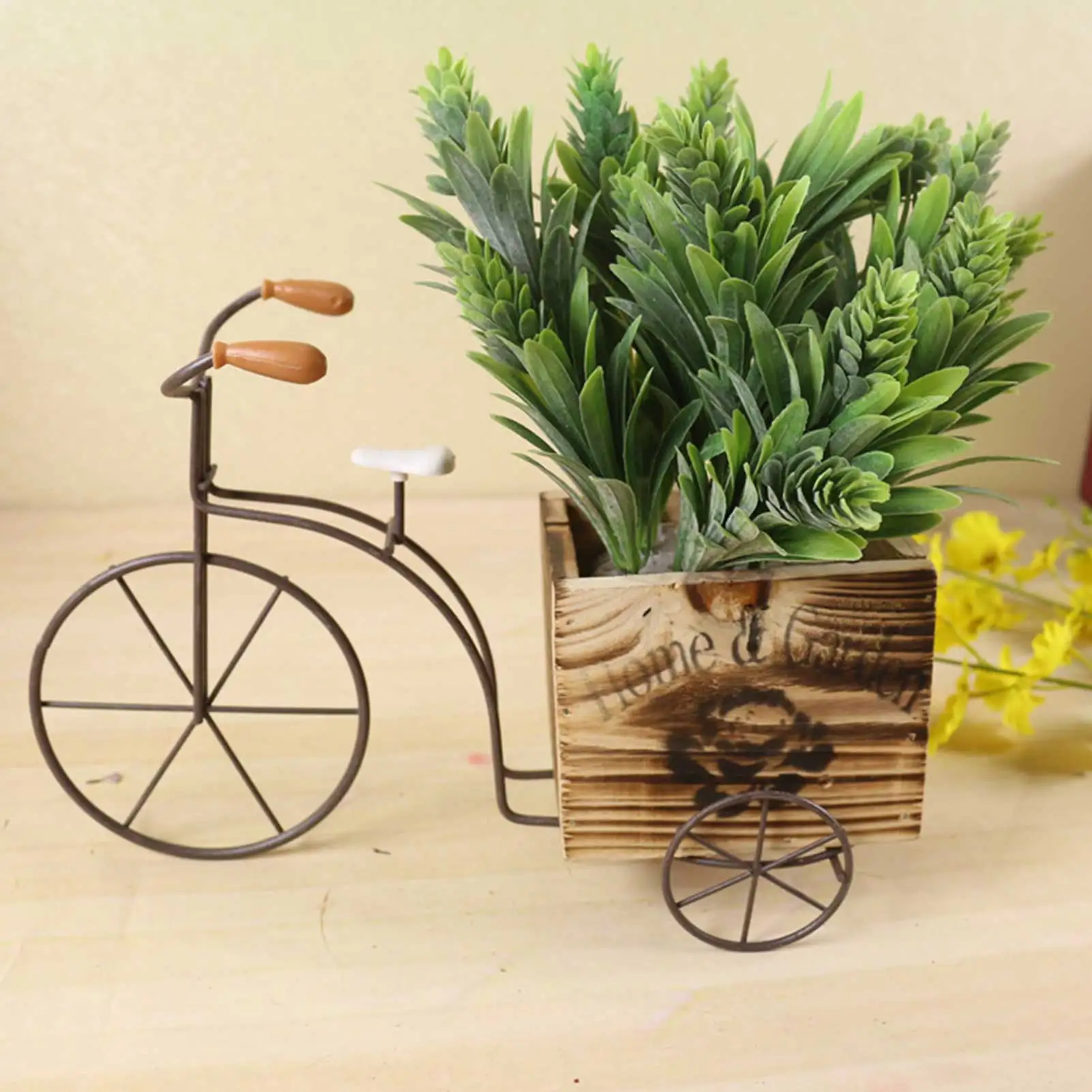 Gardening Flower Pot Bicycle Style Plant Pot Antique Wooden Planter Flowerpot Movable Iron-wheel Flower Containers for Home Yard images - 6