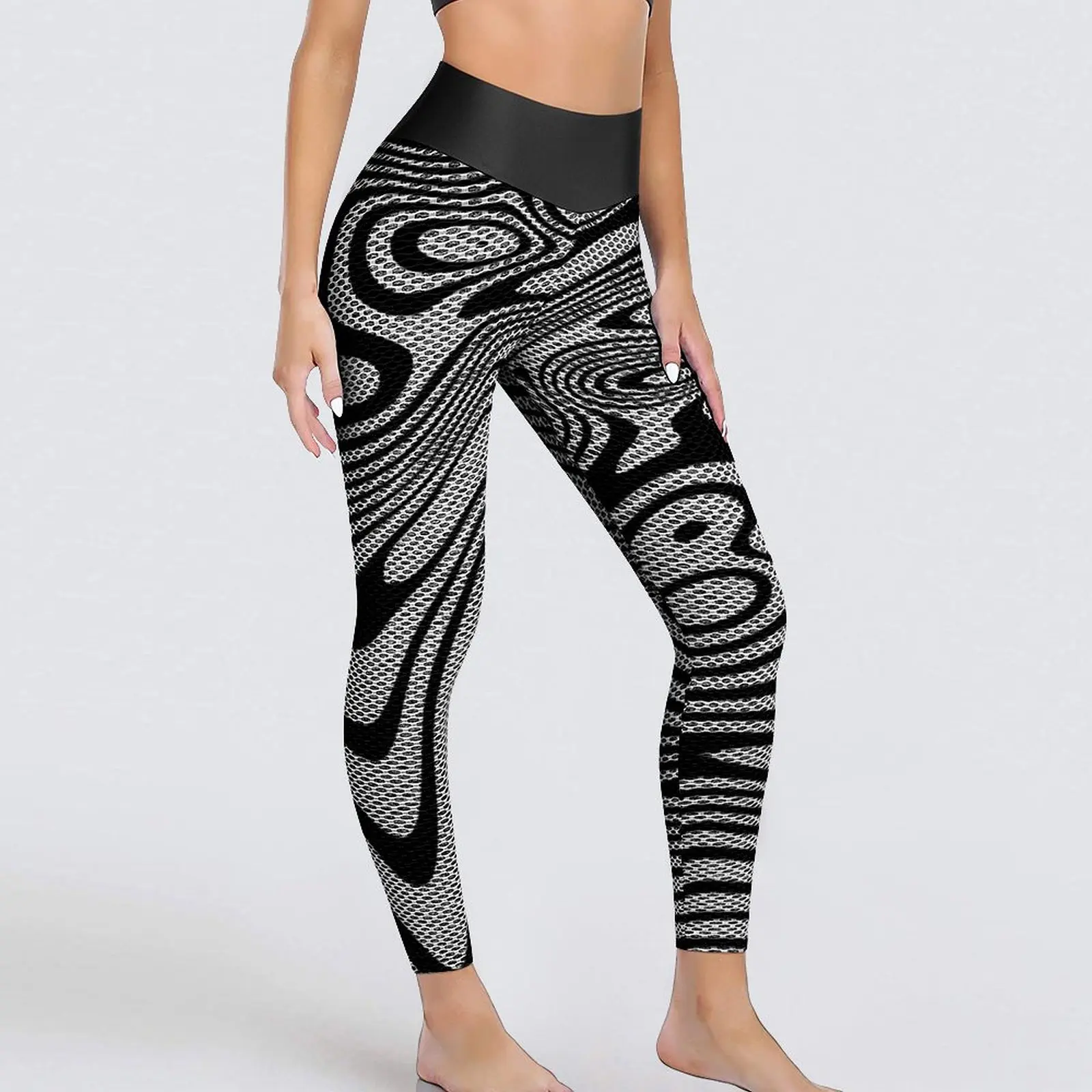 

Black And White Marble Yoga Pants Visual Contrast Stripe Leggings Sexy Push Up Novelty Yoga Sport Legging Seamless Design Leggin