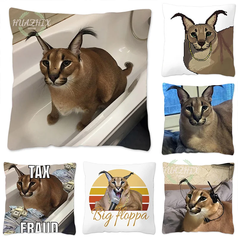 

Floppa Cute Meme Cushion Cover 40x40 Home Decor Dakimakura Funny Caracal Cat Throw Pillow Case for Living Room Housse De Coussin