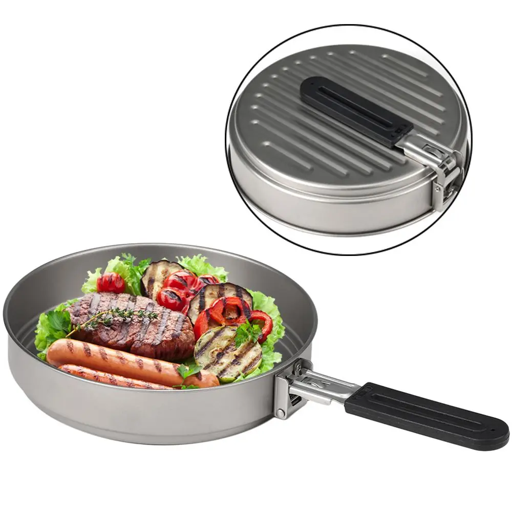 

Outdoor Picnic Cookware Aluminum Alloy Utensils Non-Stick Frying Pan Camping Frypan Ultralight Grill Titanium Fry Pan