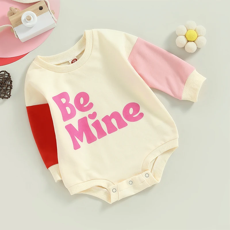 

Infant Baby Girl Boy Valentine 's Day Outfit Romper Sweatshirt Patchwork Long Sleeve Bodysuit Pullover Tops