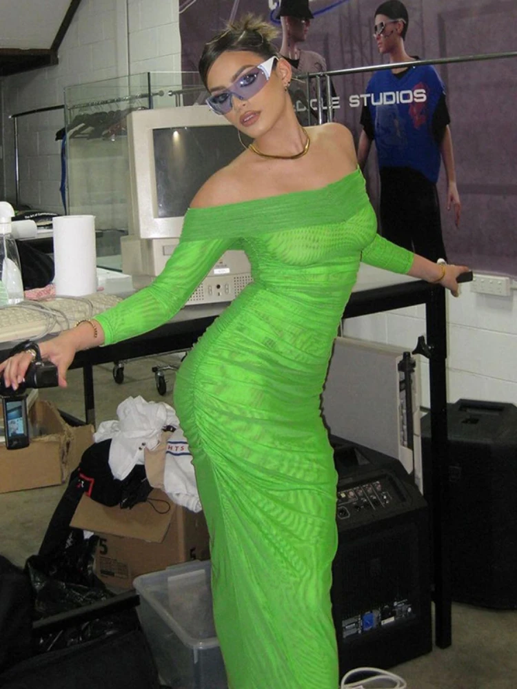 

Однотонное облегающее Платье макси с открытыми плечами и длинным рукавом, Осенние экзотические облегающие элегантные вечерние Роскошные м...