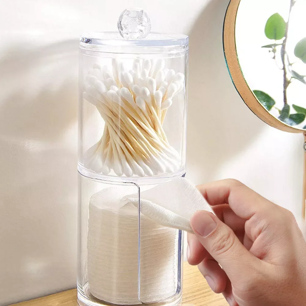 

20222 in 1 Acrylic Multifunctional Round Transparent Container Cosmetic Makeup Cotton Pad Organizer Jewelry Storage Box Jars Hol