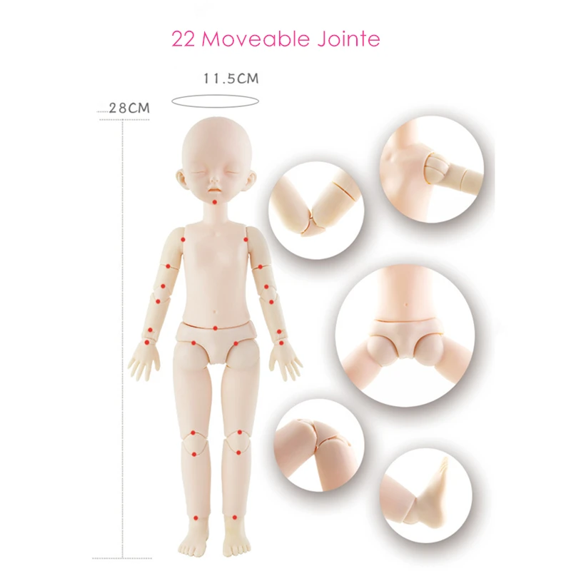 Кукла шарнирная 28 см с белой кожей голая изменяющая макияж 22 подвижная закрытыми