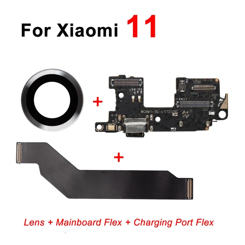 Фото USB-док-станция для зарядки, гибкий кабель для Xiaomi 11, разъем для материнской платы, гибкая задняя часть камеры, стеклянный объектив, запасная часть №1