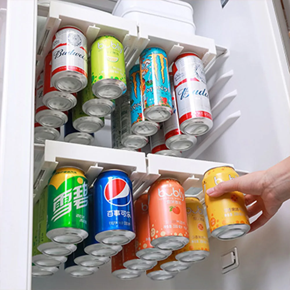 

Beer Soda Can Storage Rack Refrigerator Slide Under Shelf For Soda Can Beverage Organizer Kitchen Double-row Container Fridge