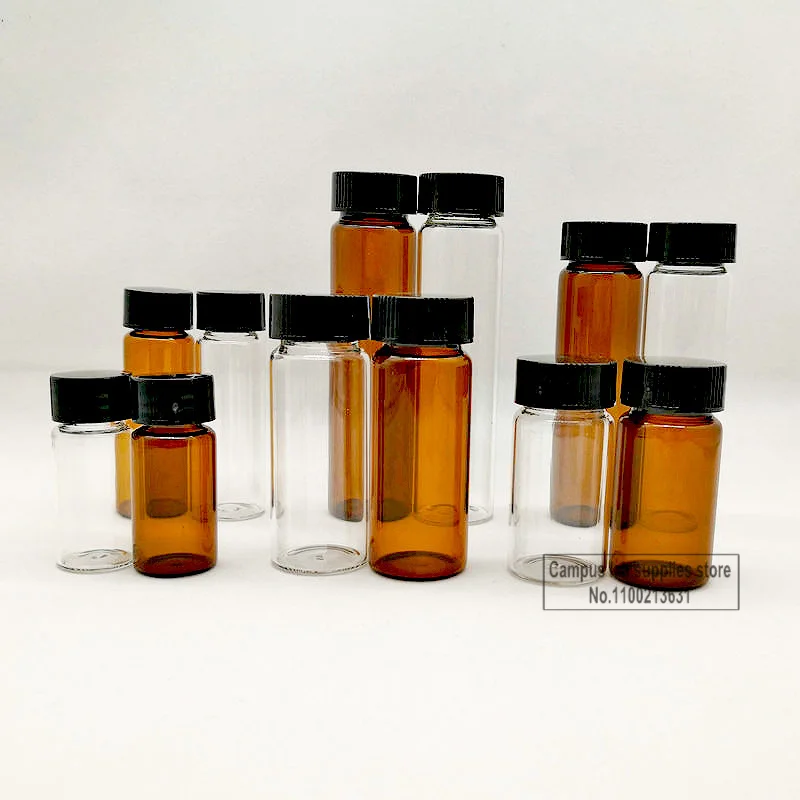 10pcs/20pcs/lot 3ml To 50ml Clear/ Brown Low Borosilicate Medicinal Glass Screw-top Sample Bottle with Leak Proof PE Inner Pad