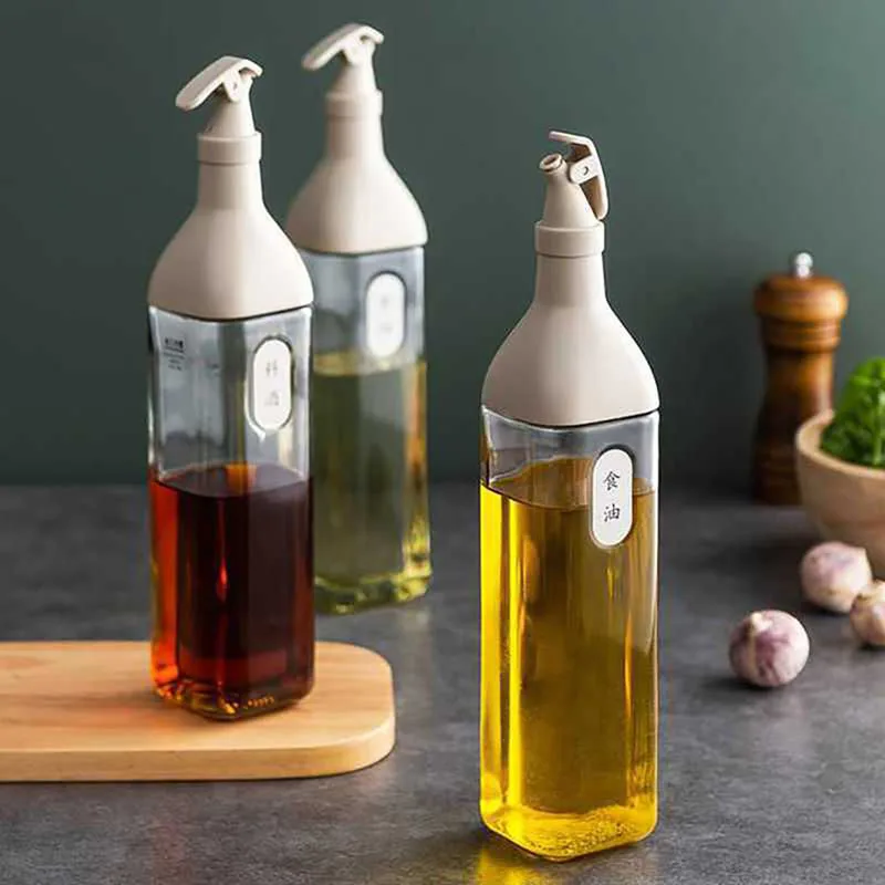 

New Automatic Opening And Closing Waltz Oil Bottle Square Glass Oil Bottle Kitchen Edible Oil Vinegar Seasoning Bottle Household