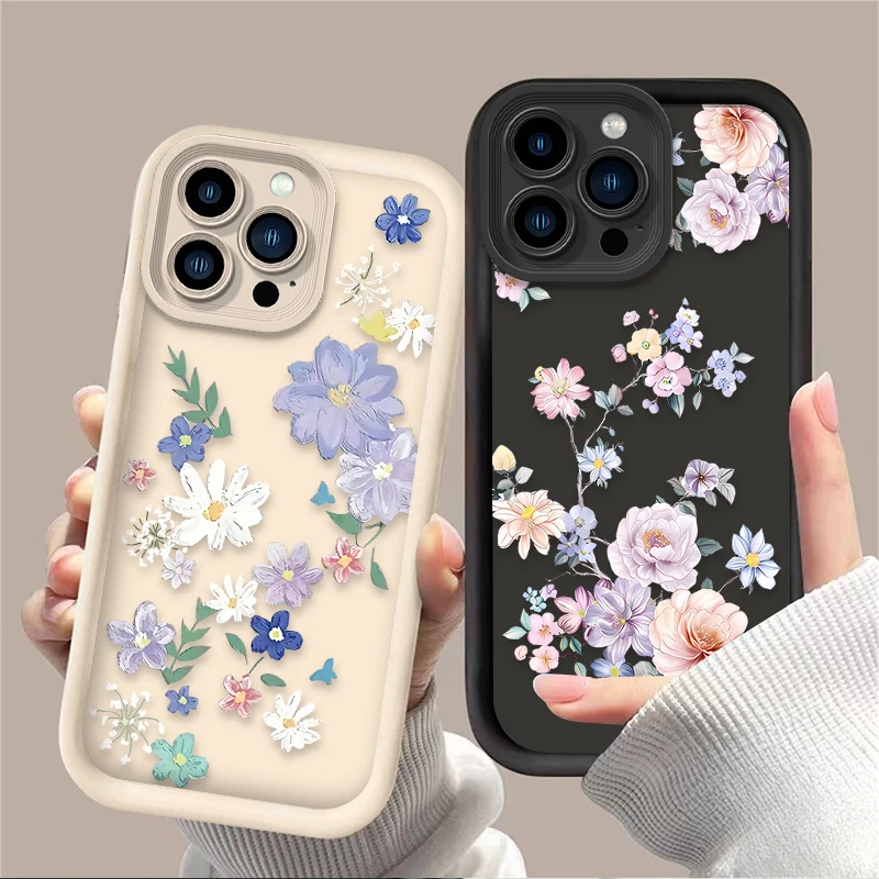 Beautiful Cartoon Flowers Phone Case For iPhone 15 14 16 13 12 11 Pro Max X XS S XR SE 2020 7 8 Plus iphone16 Back Cover